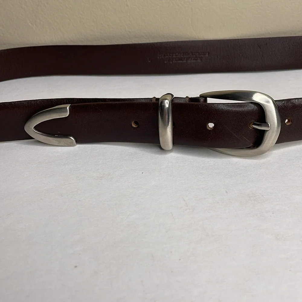 LEATHER BELT Men’s Brown Silver Hardware Handcrafted Corporate Wear Essential Lg